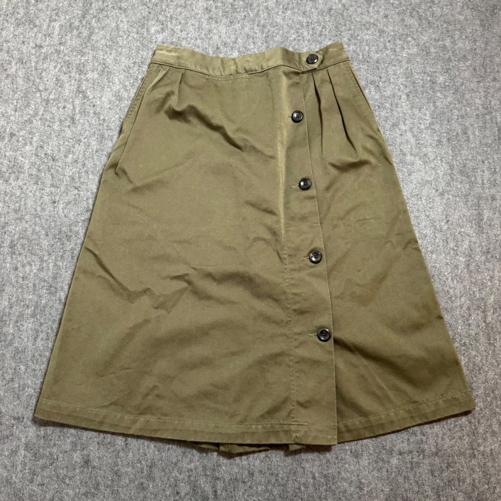 Jeanerica Carla Skirt Khaki Green Cotton Twill Button Front Midi A-Line Sz EU34